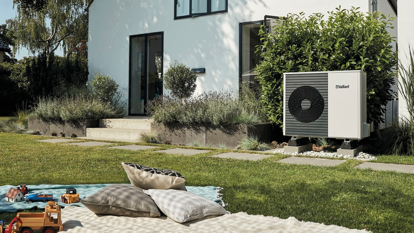 Professional Vaillant air source heat pump installation at a modern Devon home by Reform Energy Services