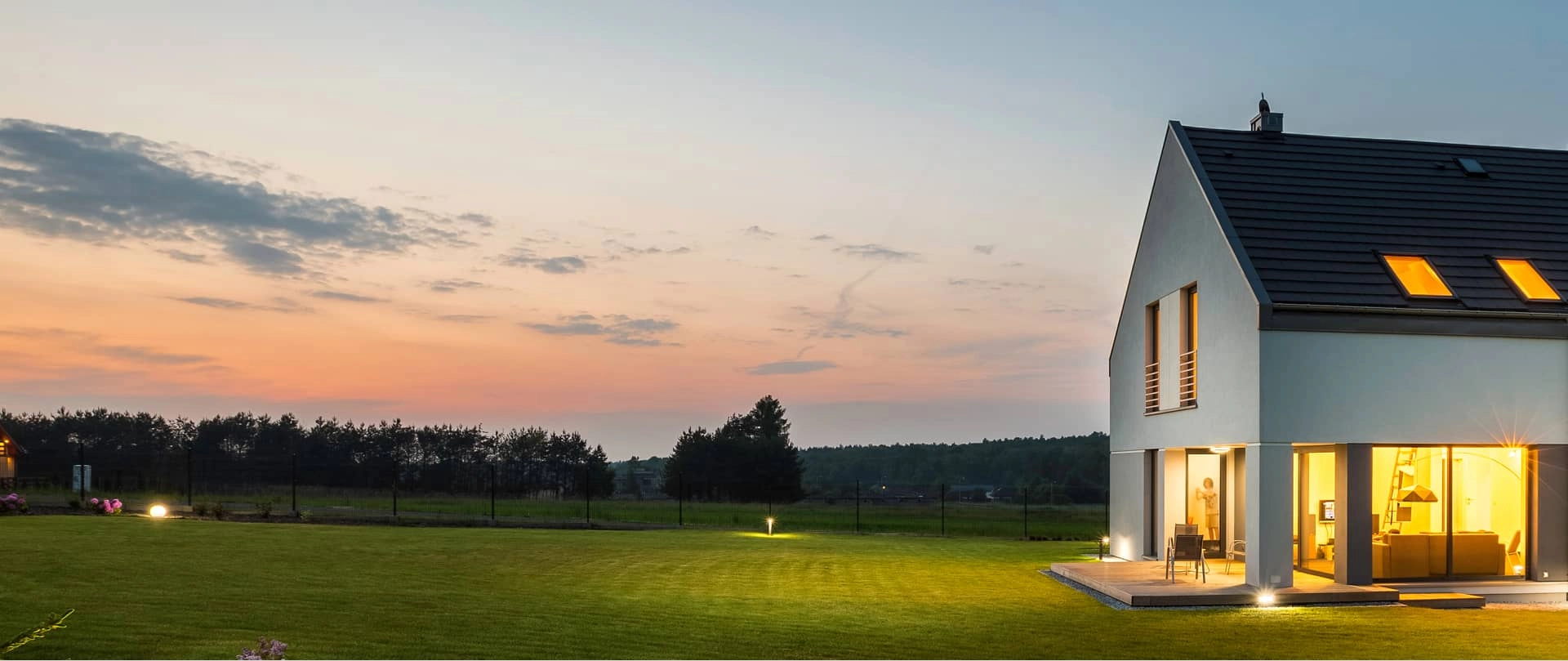 Heat pump in the countryside landscape